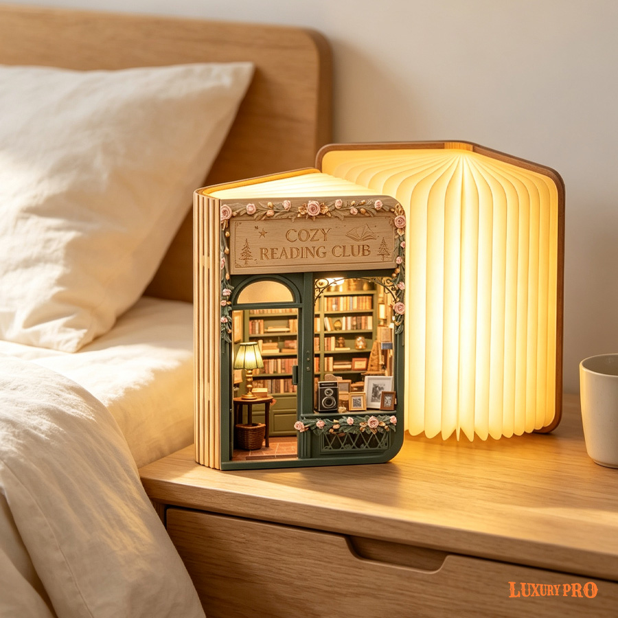 LED wooden book lamp