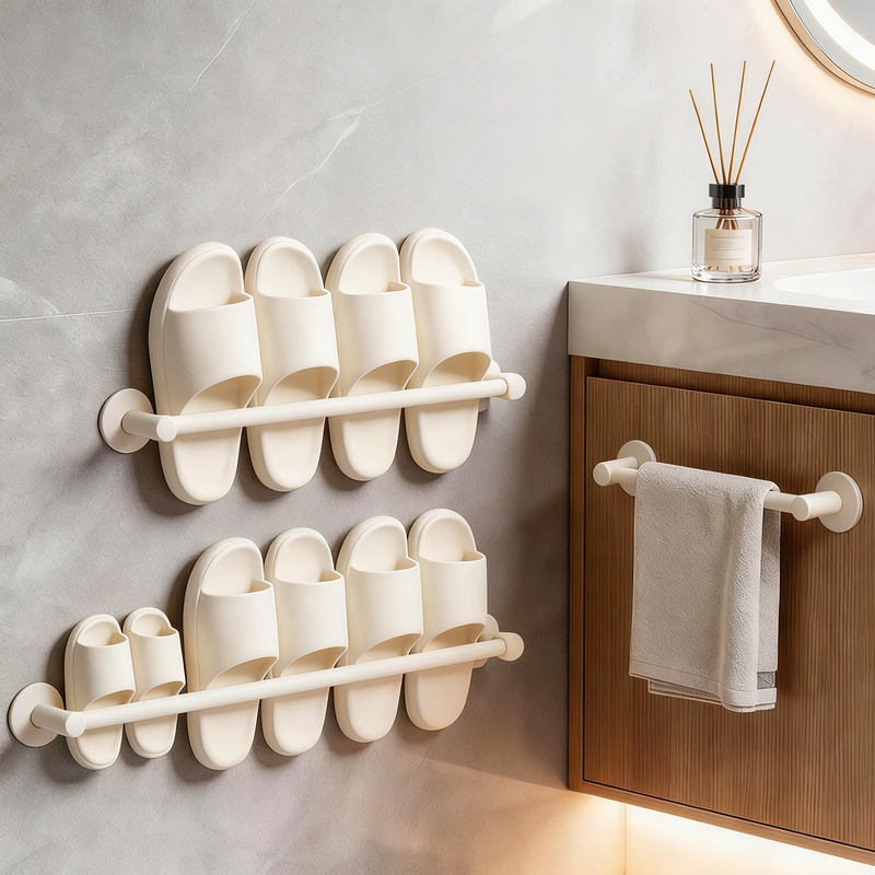 Wandmontiertes Badezimmer-Pantoffelregal ohne Bohren