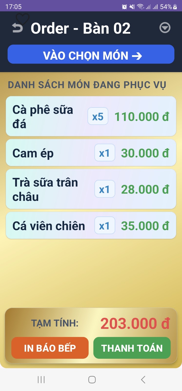 Order chi tiết bàn