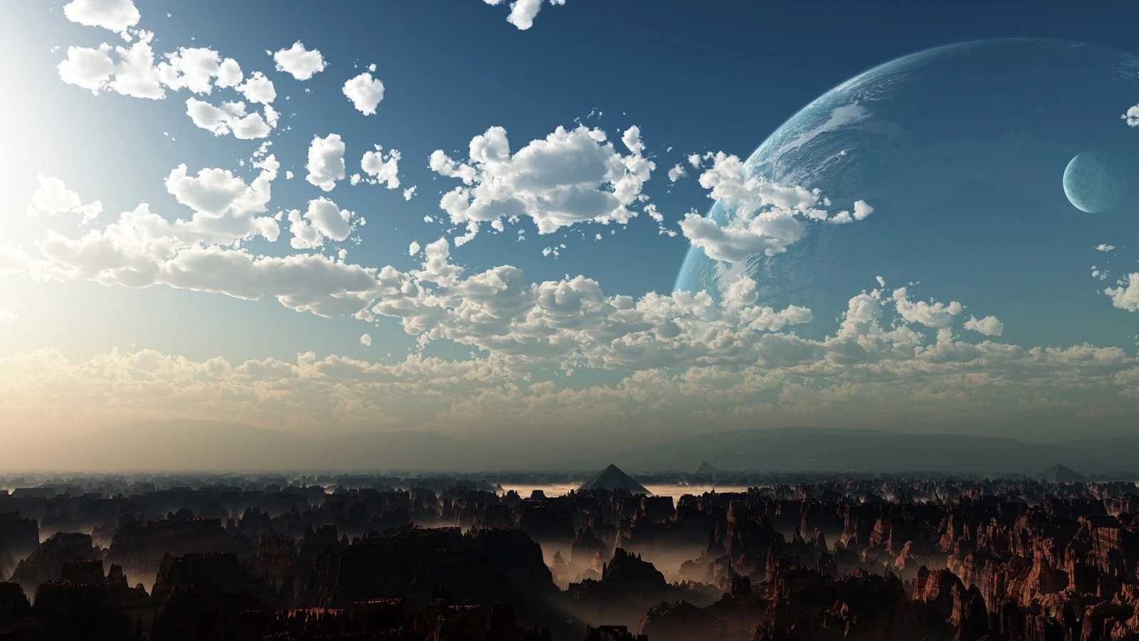 A Stunning Clouds, Digital Art, Planet, Moon, Landscape Full HD Desktop and Mobile Wallpaper Background (1920x1080)
