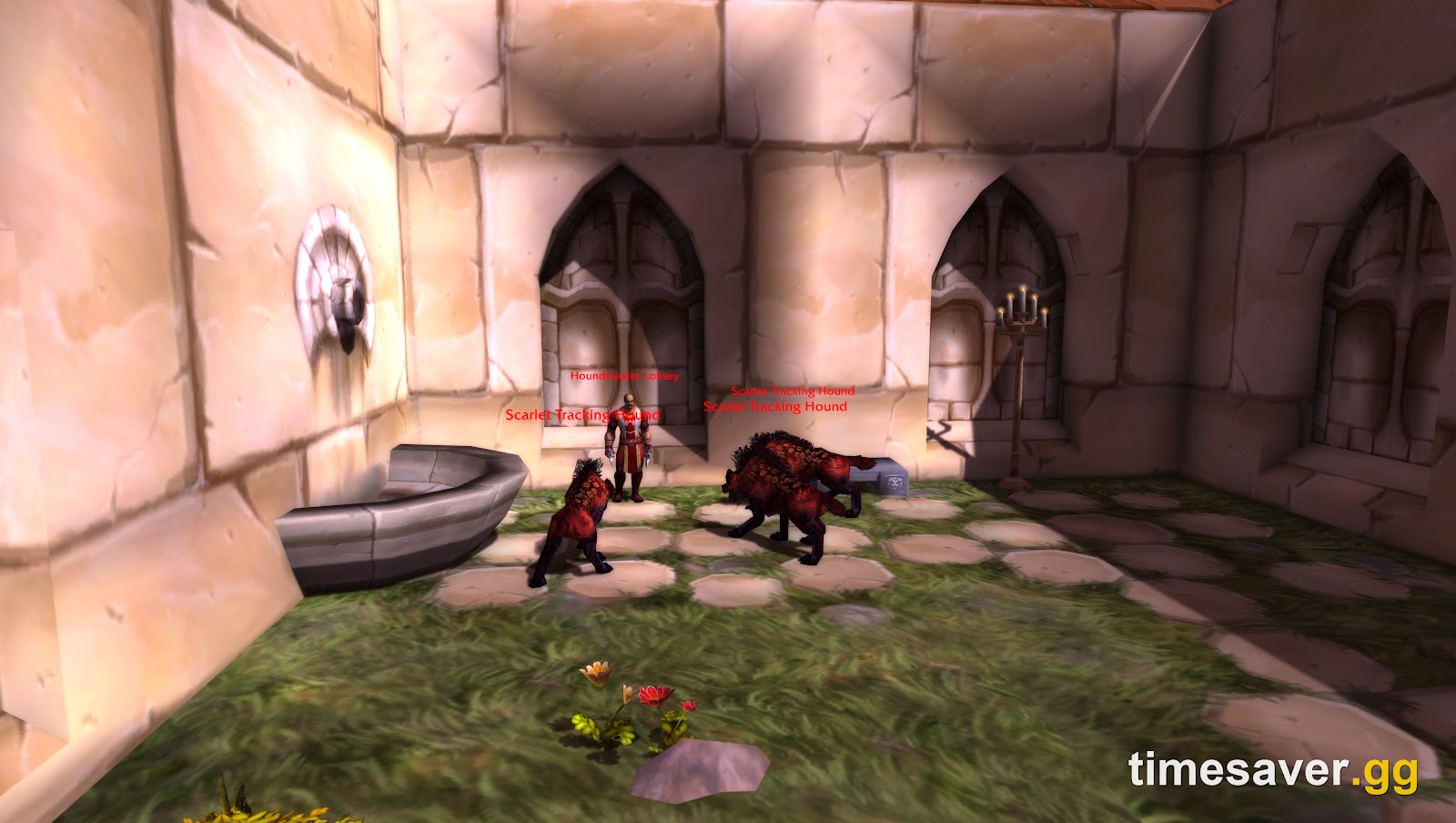 Inside a WoW Classic dungeon fighting Scarlet mobs during a leveling run