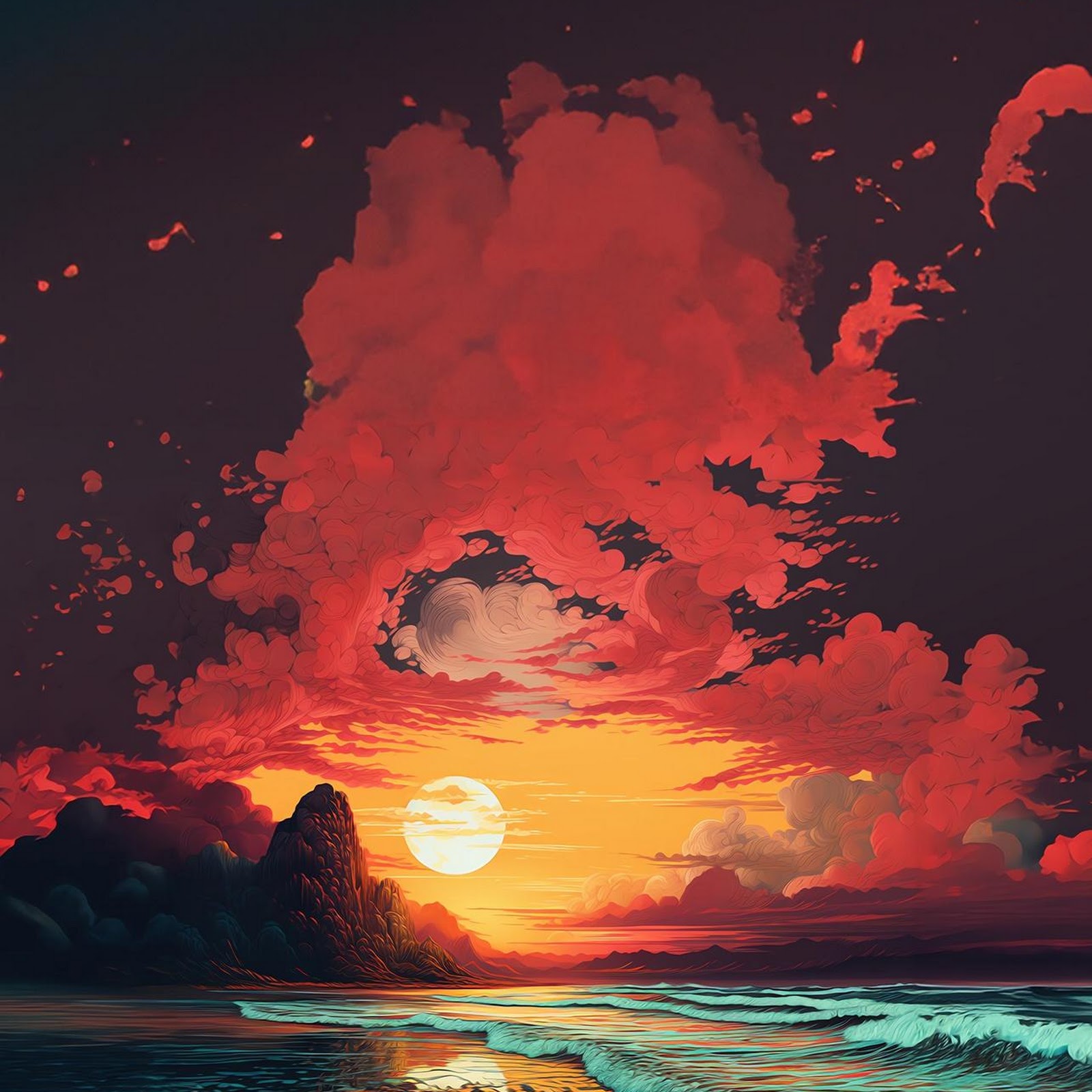 Download Sunset Over Red Clouds Beach Full HD iPhone