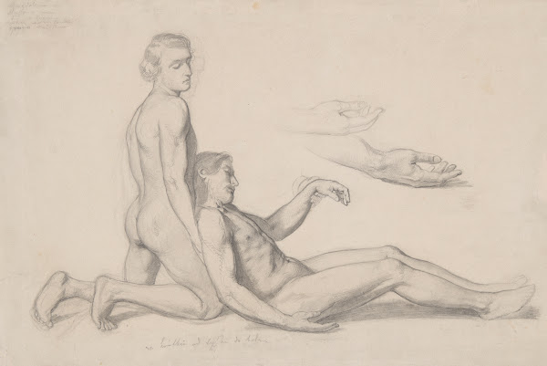 Study of nude males to the scene with Nicodemus supporting Christs body to the p