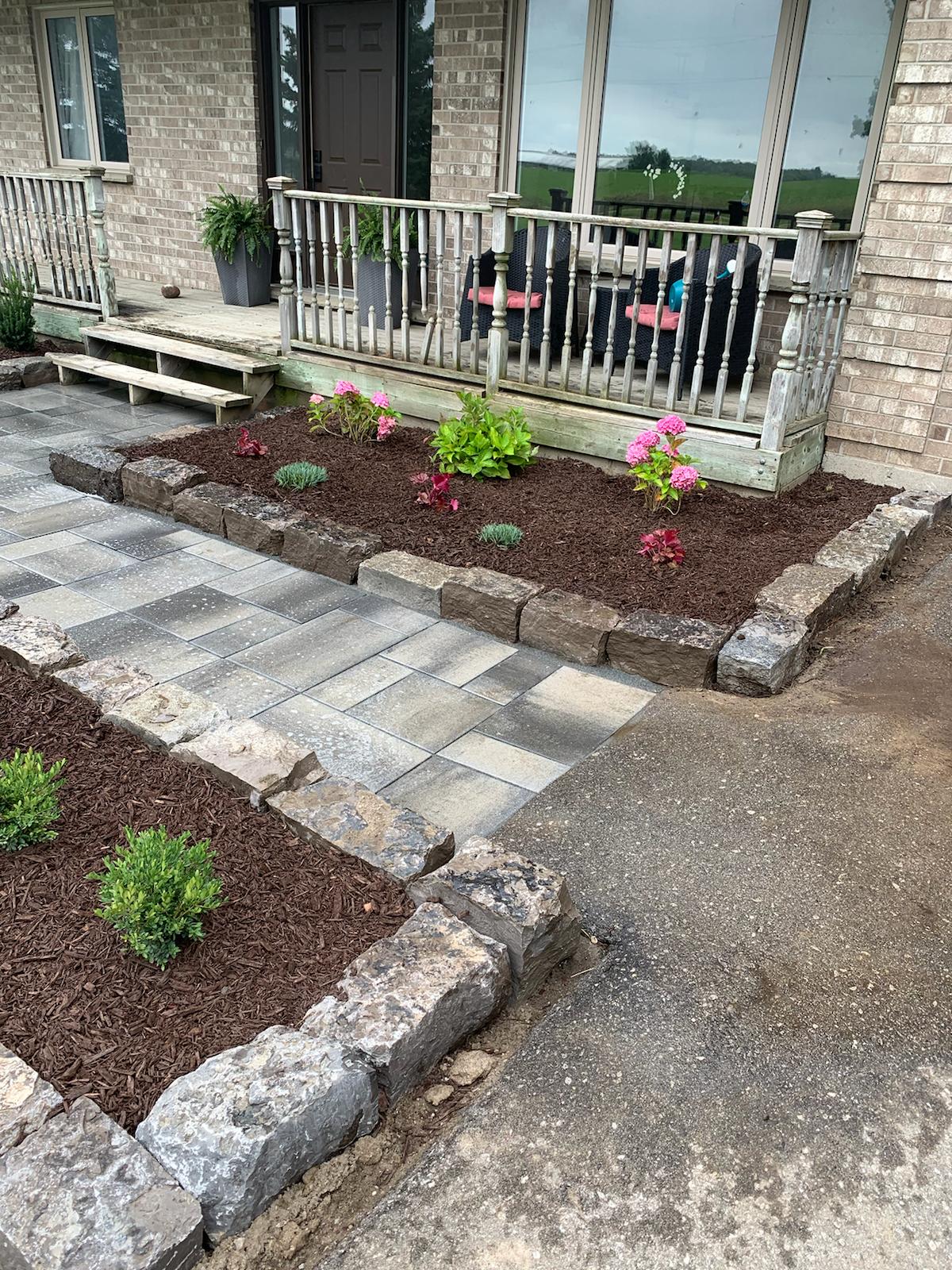 Interlocking paver stone patio border in London, Ontario
