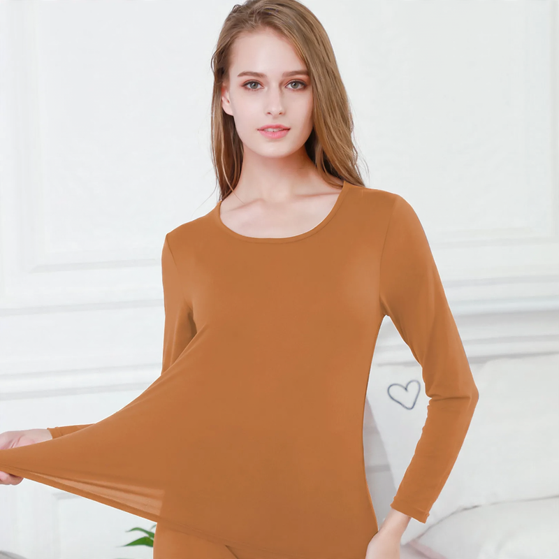 Thermal underwear set for men and women, round neckline