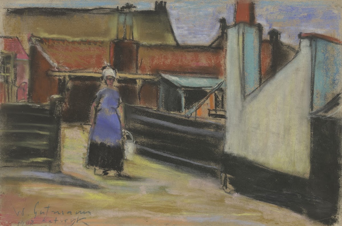 Hof in Katwijk mit einer Frau 1908