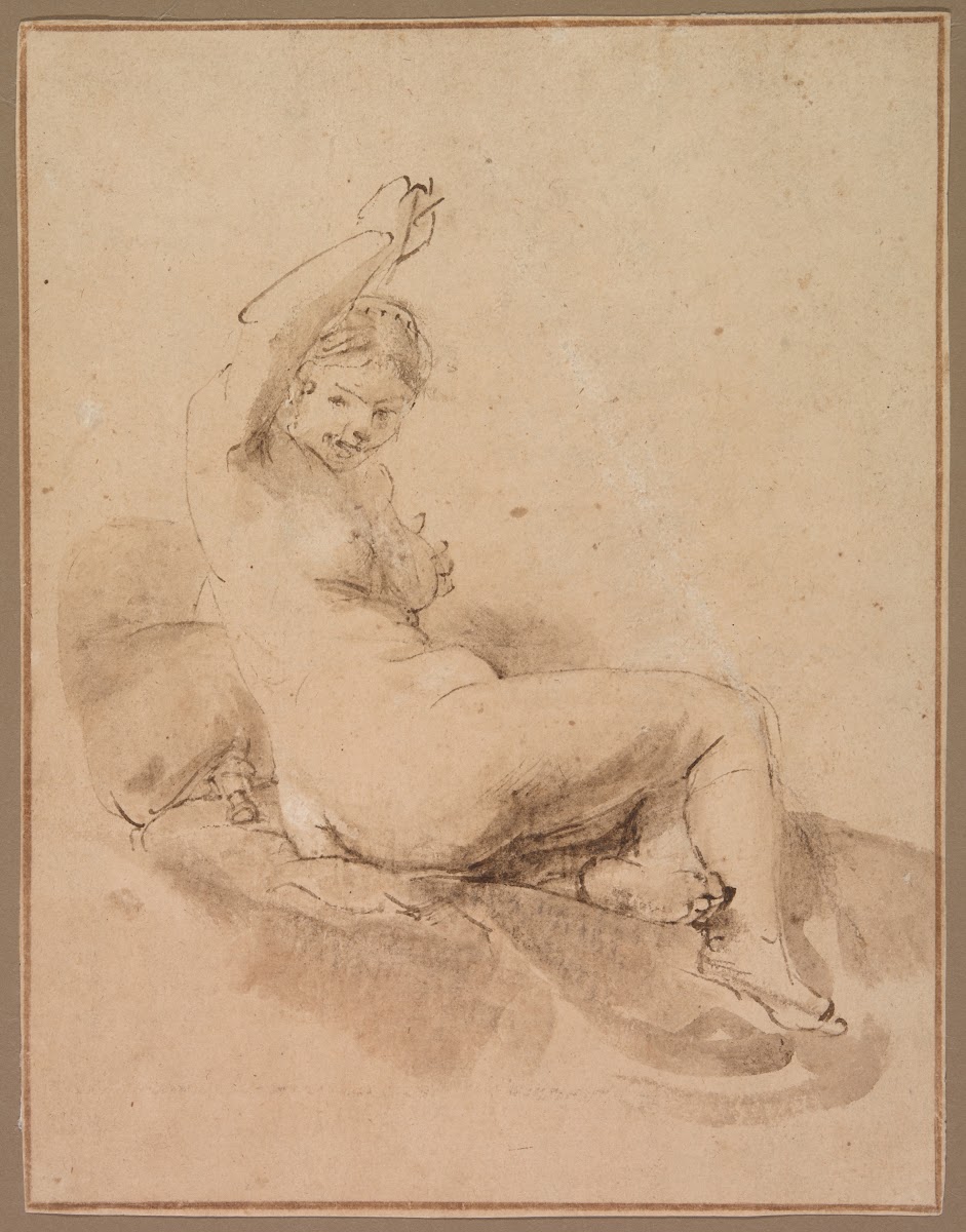 Female Nude Reclining with Arm Raised c 1665