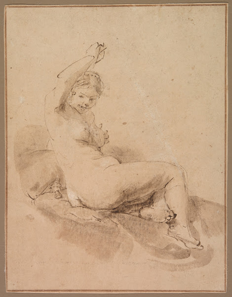 Female Nude Reclining with Arm Raised c 1665
