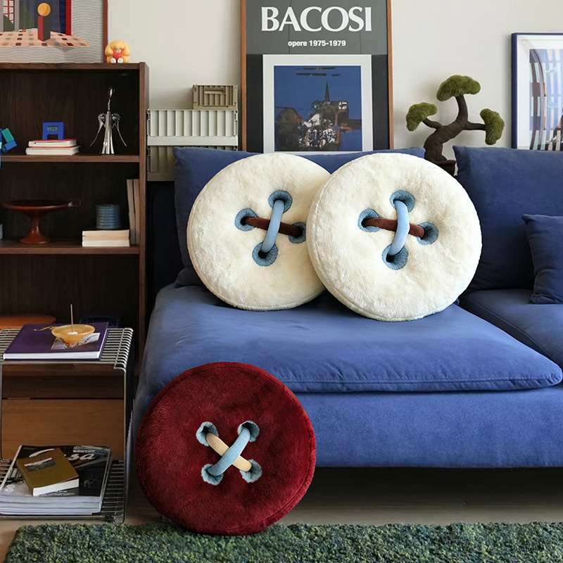 Round plush pillow with button, 40 cm