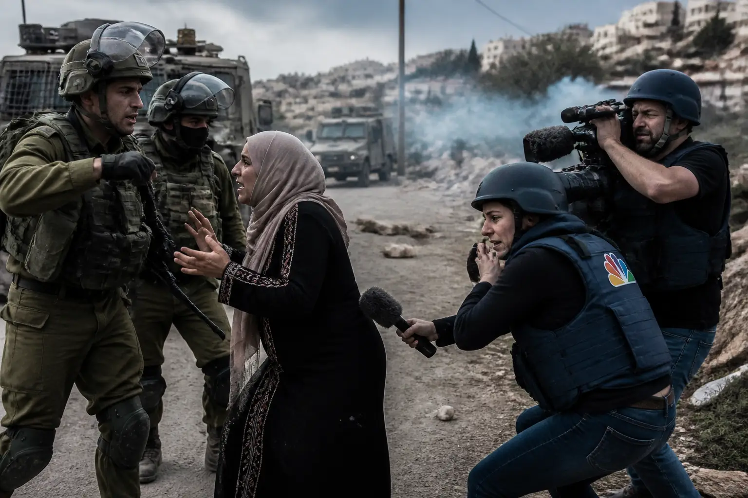 Editorial image for Palestinian woman and NBC News team attacked in West Bank