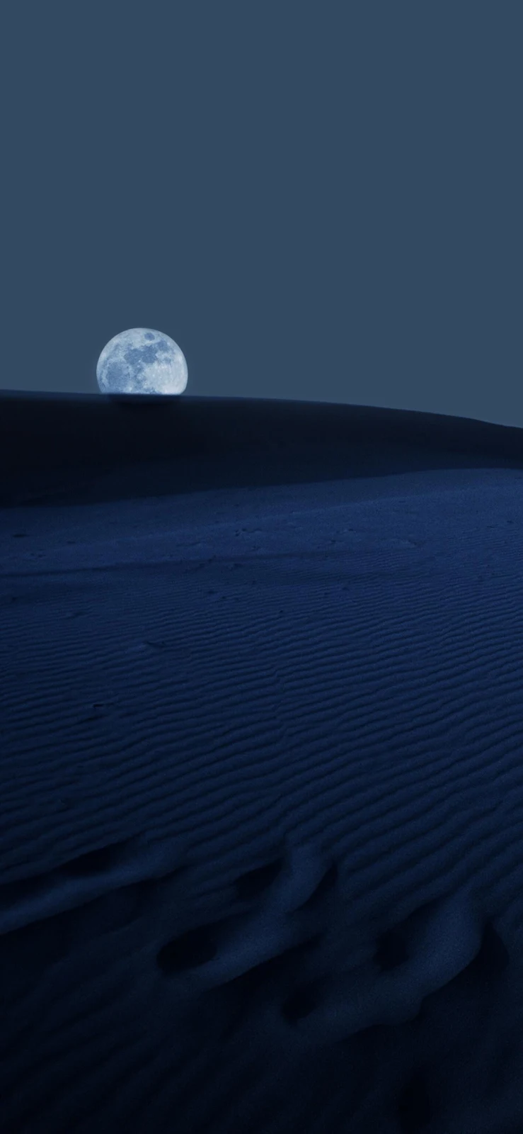 Moon Over Blue Desert Dunes - Minimalist Landscape Photography Full HD iPhone Wallpaper (1417x3070)