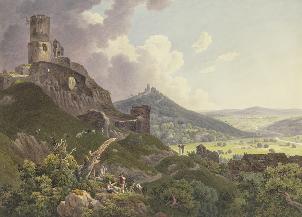 Die Ruinen Gleiberg und Vetzberg bei Gießen links die beiden Burgruinen auf Berg
