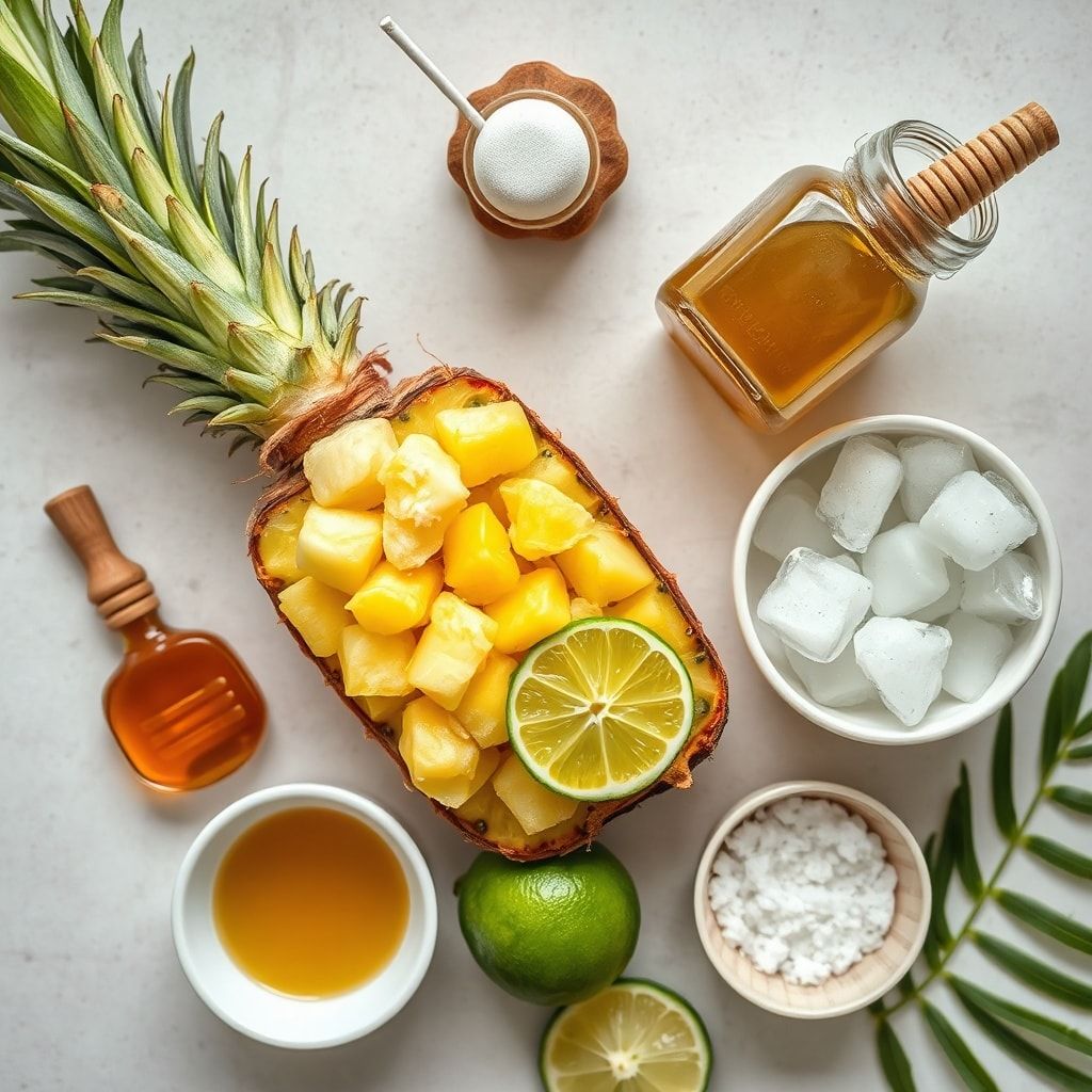 Ingredients for Refreshing Coconut Pineapple Cooler Recipe for Summer (Easy 5-Minute Blender Drink)