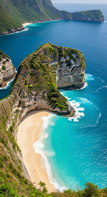 Aerial View of Secluded Tropical Cove Beach with Turquoise Water and Cliff Walls - Free mobile Wallpaper