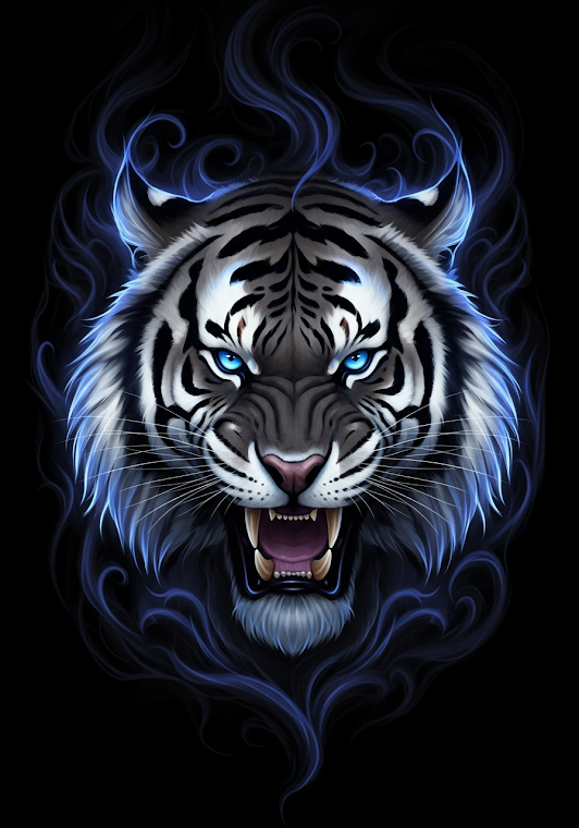 Blue Fire Tiger Smoke Portrait