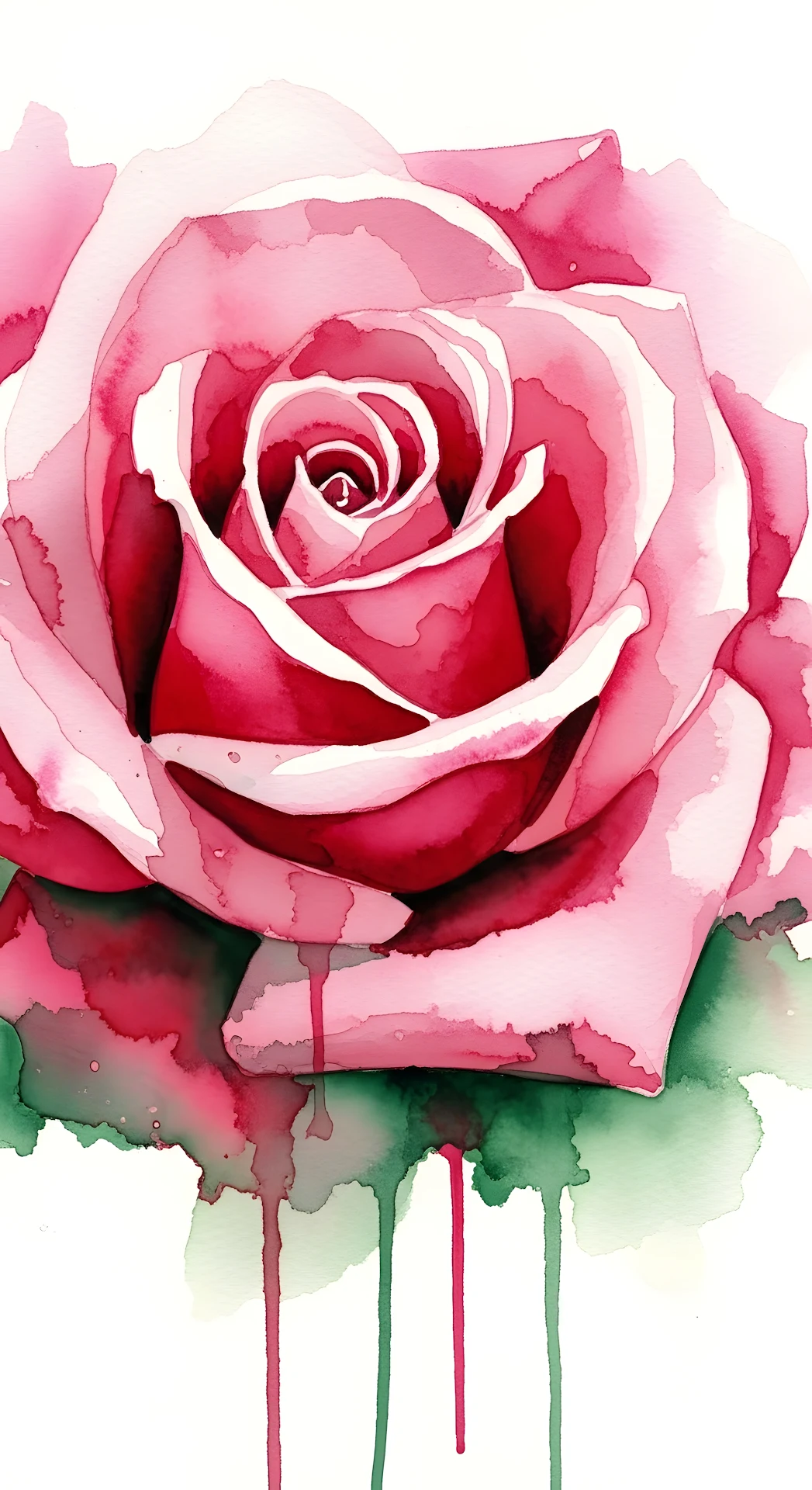 Vibrant Watercolor Rose Bloom with Paint Drips - Free 4K mobile Wallpaper