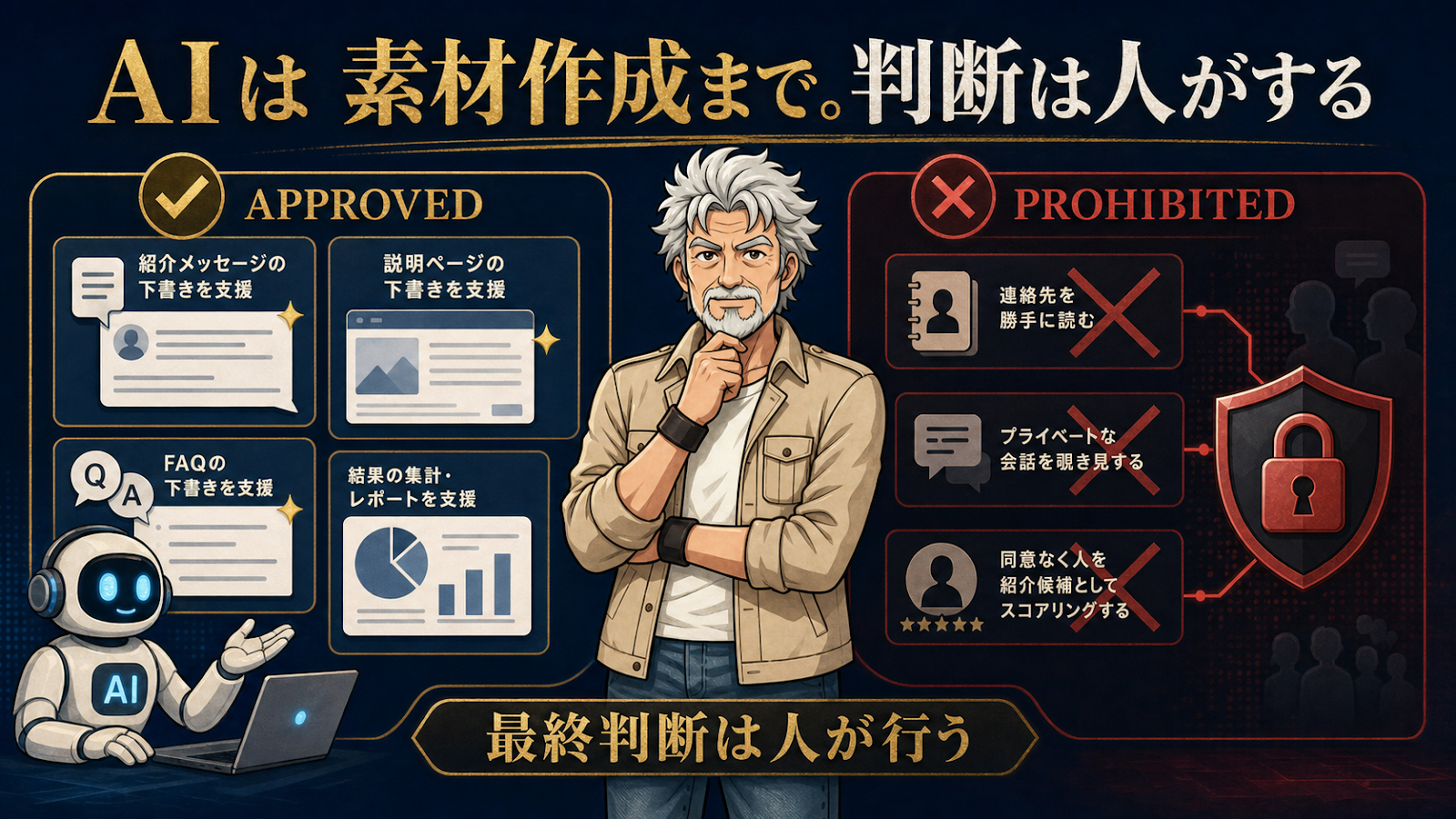 AIは説明素材を整え、人が声の正確さと信用を守る