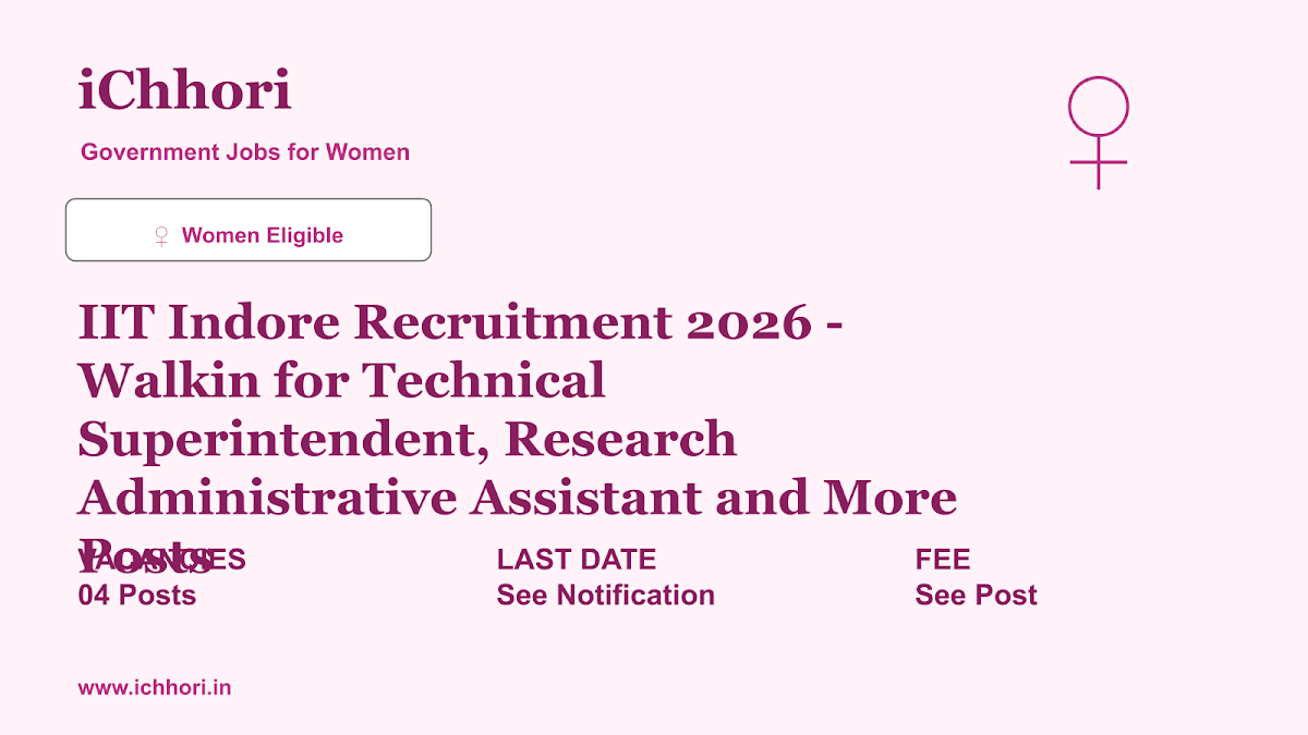 IIT Indore Recruitment 2026 - Walkin for Technical Superintendent, Research Administrative Assistant and More Posts - iChhori