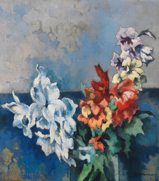 Weiße und rote Gladiolen 1934