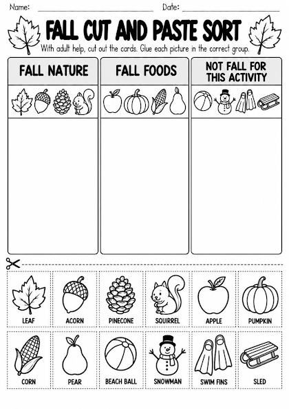 Fall Cut and Paste Sort Worksheet