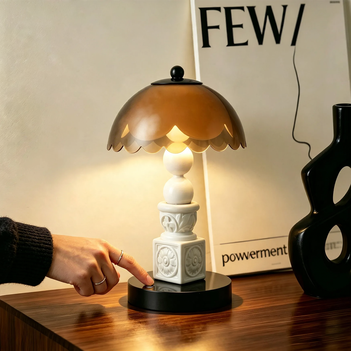Bedside lamp with jellyfish relief motif, white
