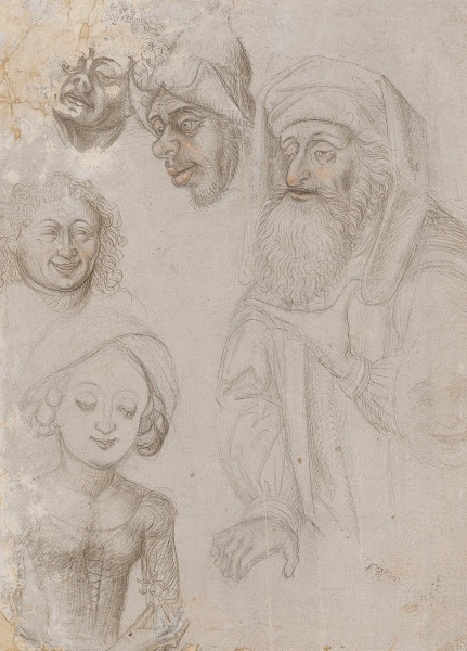 Study sheet with two half figures and four heads 1470 80