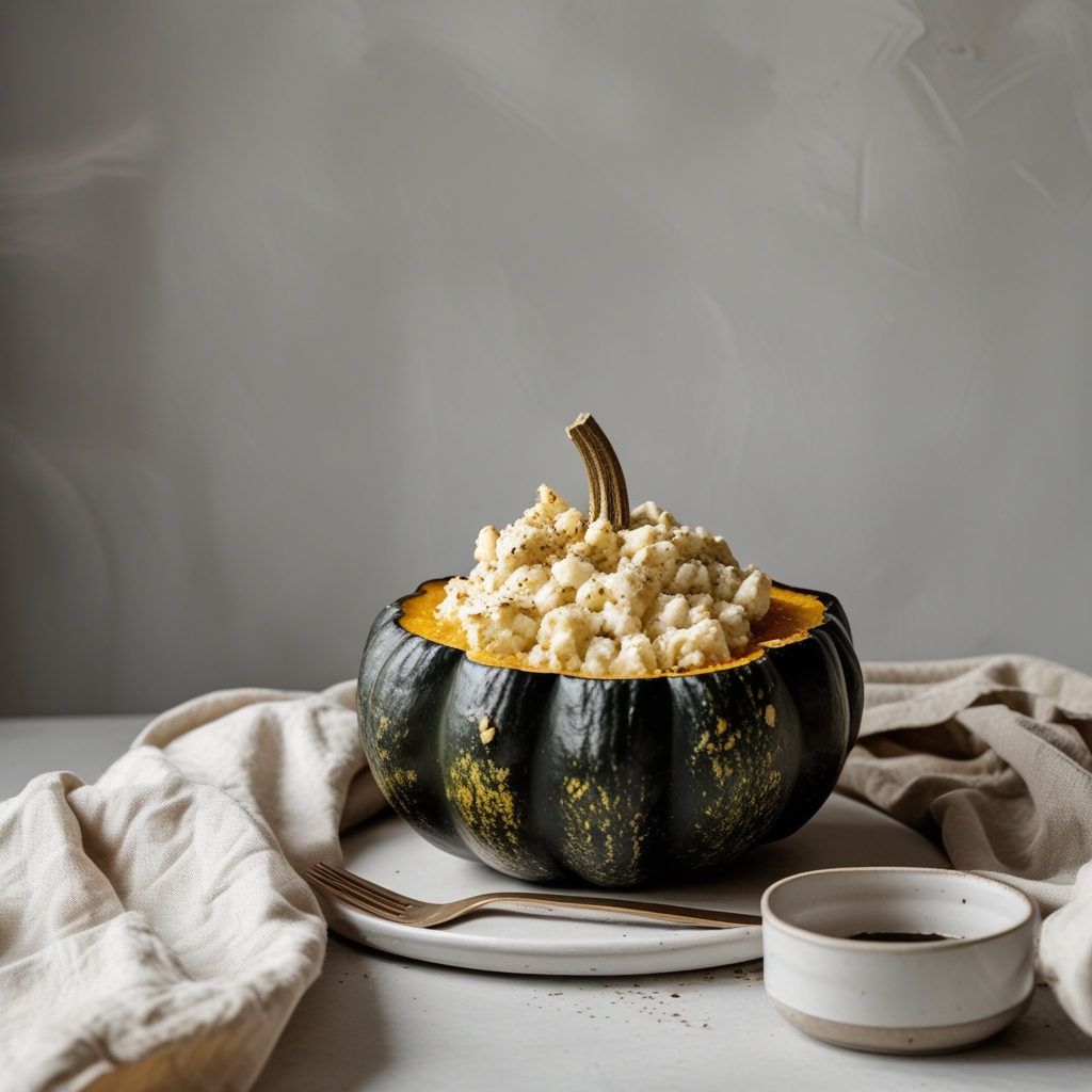 Creamy Harissa-Whipped Feta Stuffed Acorn Squash