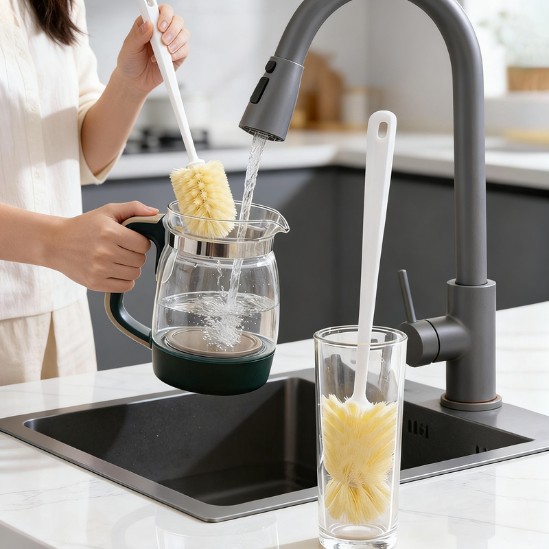 Long-handle brush for cleaning cups and bottles