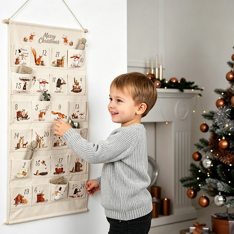 Christmas Advent Calendar made of fabric with 24 pockets