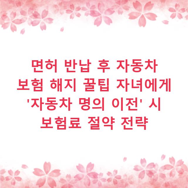 면허 반납 후 자동차 보험 해지 꿀팁 자녀에게 ‘자동차 명의 이전’ 시 보험료 절약 전략