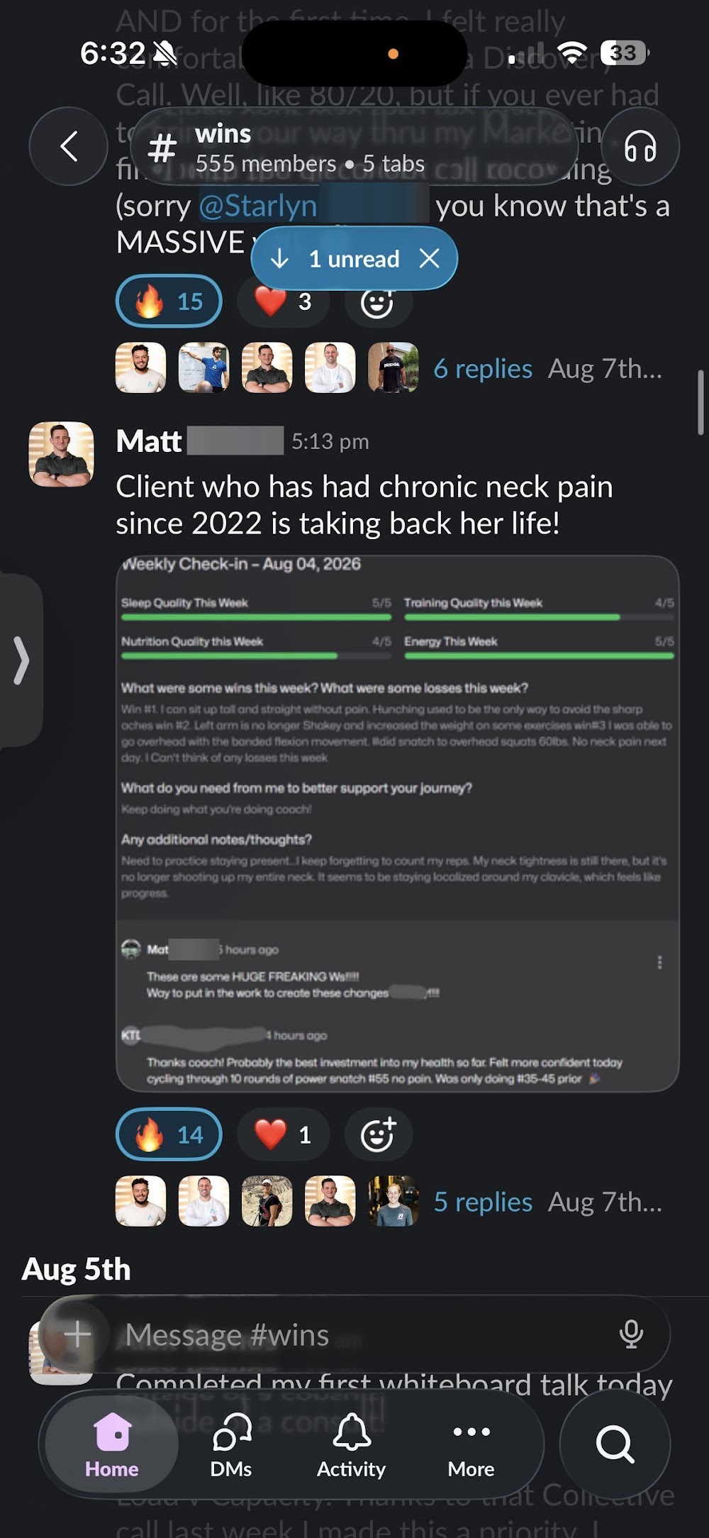 Slack post from an Active Life Professional