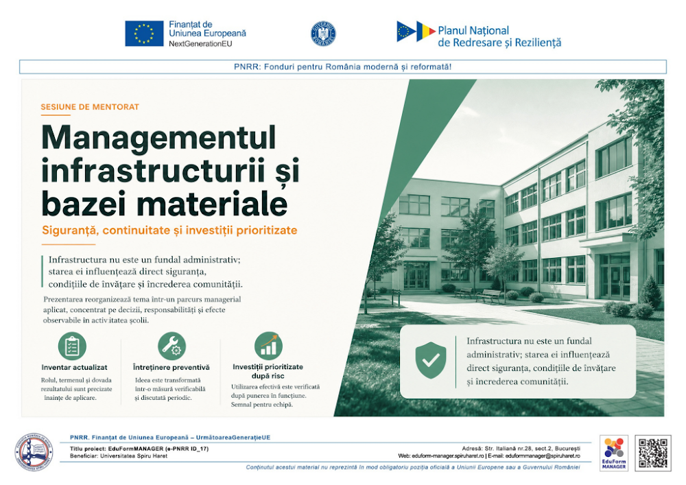Coperta ghidului Managementul infrastructurii și al bazei materiale a unității de învățământ