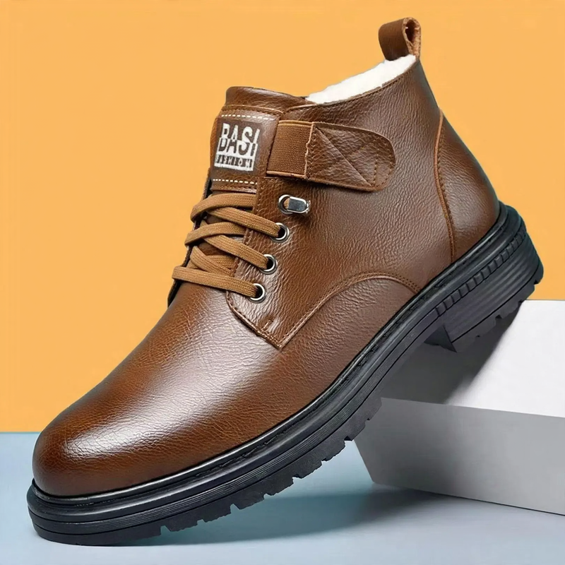 Gefütterte Herren-Winterstiefel, rutschfest, Kunstleder