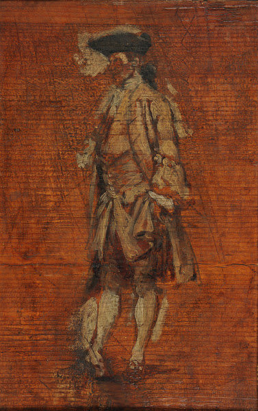 Personnage debout en costume Louis XV croquis pour les Joueurs de Boules Stade d