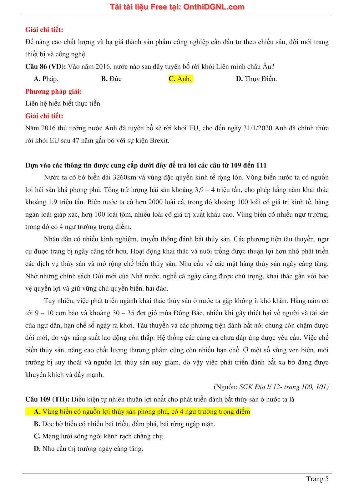 250 bài tập môn Địa Lý - Ôn thi ĐGNL ĐHQG TP HCM Phần 25