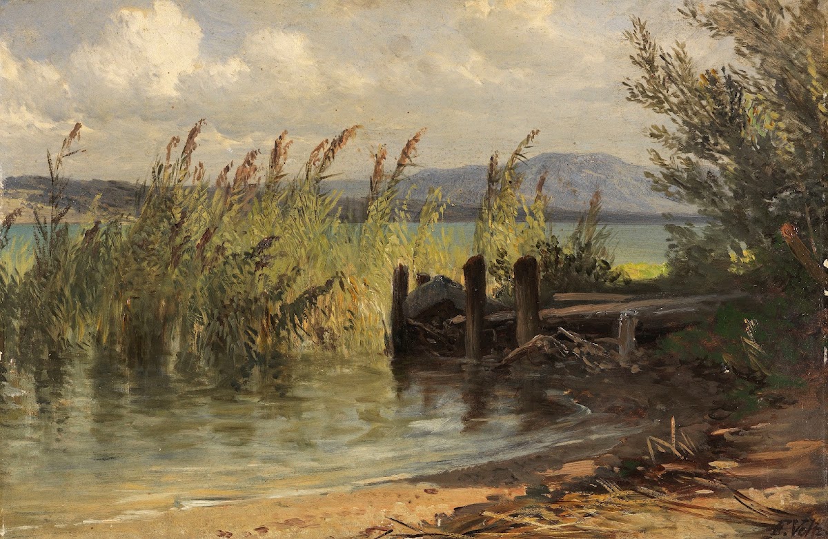 Bootssteg im Schilf Ca 1830 1840