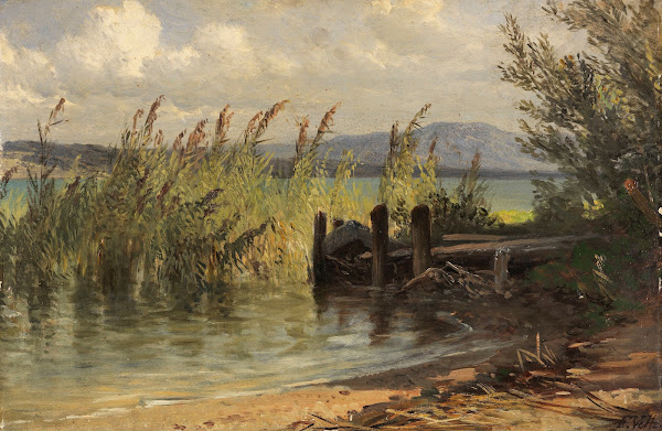 Bootssteg im Schilf Ca 1830 1840