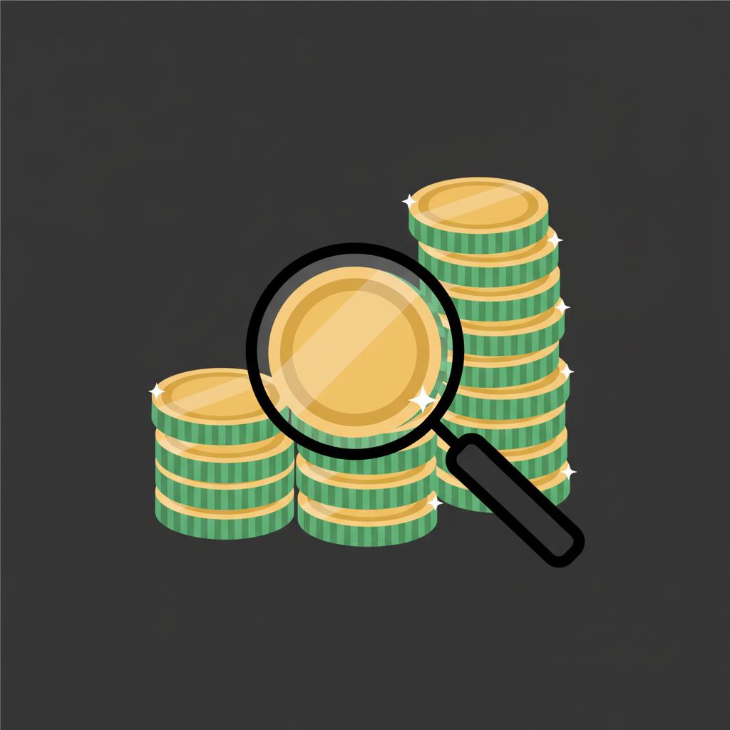 Minimalist 2D vector of stacked digital token icons with a magnifying glass highlighting a single coin on dark background with gold and green accents what crypto under 1 will explode