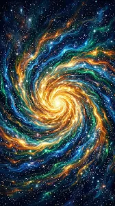 Abstract Cosmic Ocean with Nebula Waves and Golden Light