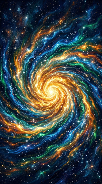 Abstract Cosmic Ocean with Nebula Waves and Golden Light - Free mobile Wallpaper