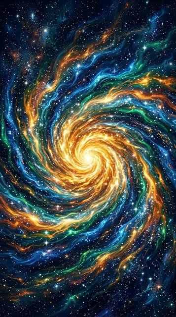 Abstract Cosmic Ocean with Nebula Waves and Golden Light
