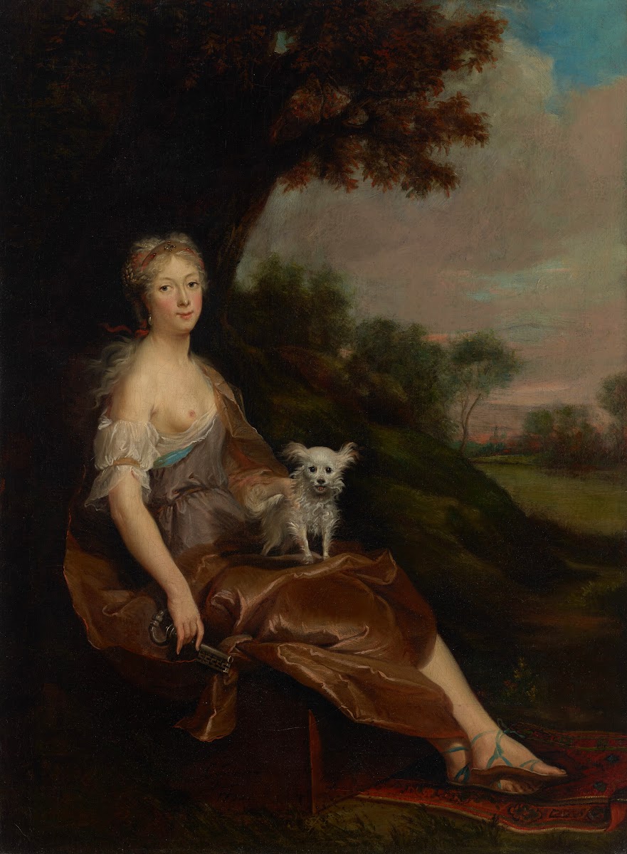 Portrait of a woman seated in a landscape as an allegory of Fidelity 1732