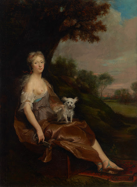 Portrait of a woman seated in a landscape as an allegory of Fidelity 1732