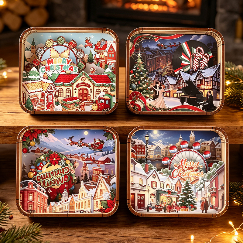 Wooden music box with Christmas motif