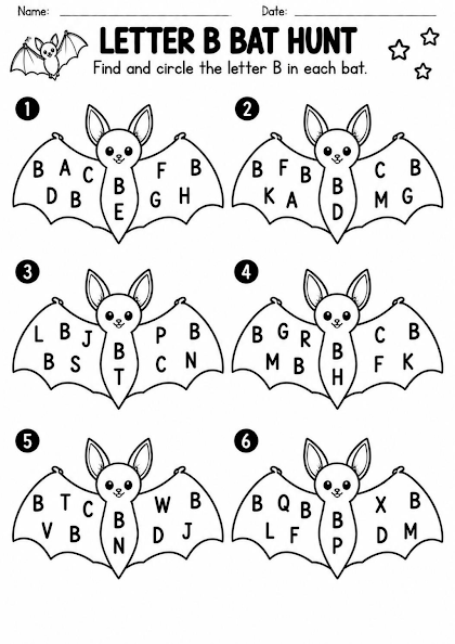Letter B Bat Hunt Worksheet