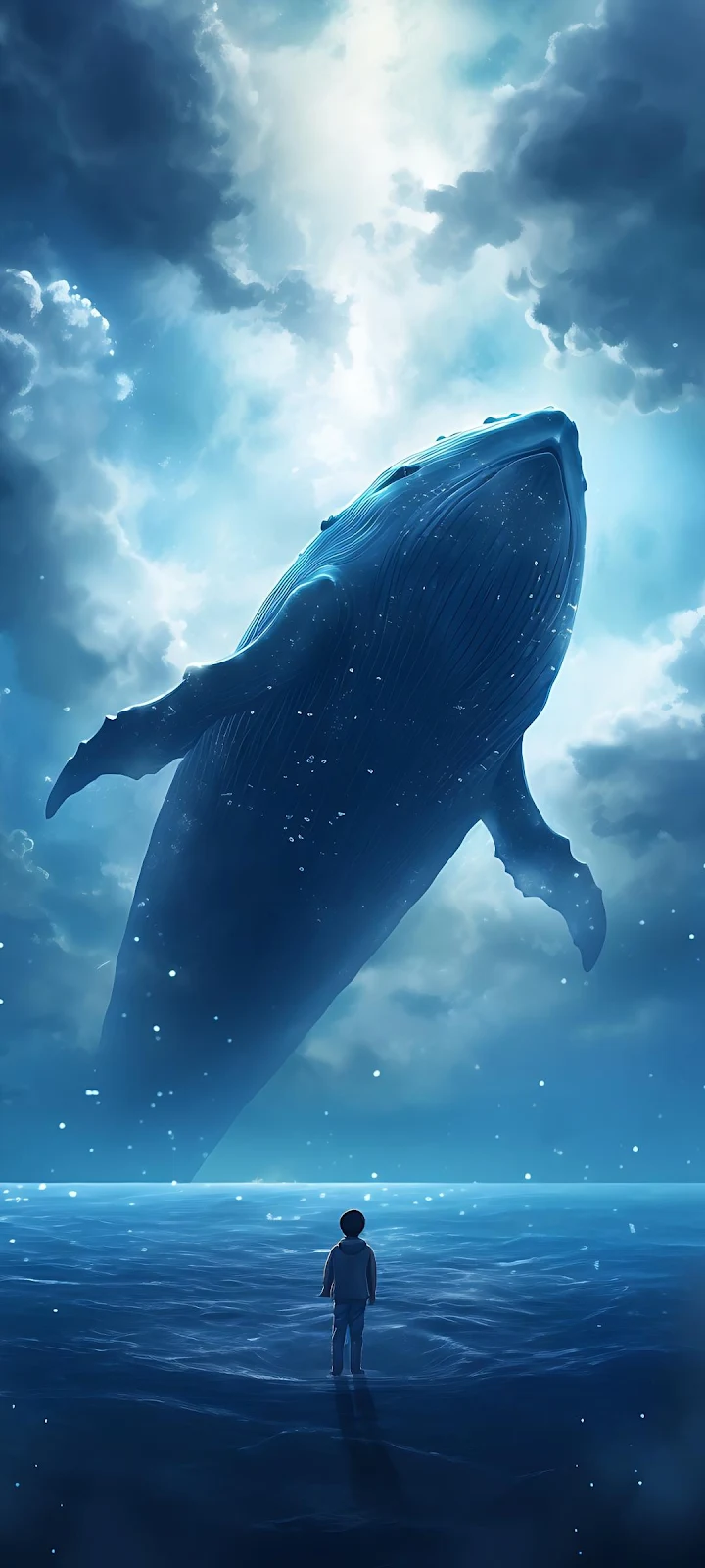 Giant Whale Floating In Clouds - Surreal Digital Art Full HD iPhone Wallpaper (1080x2400)