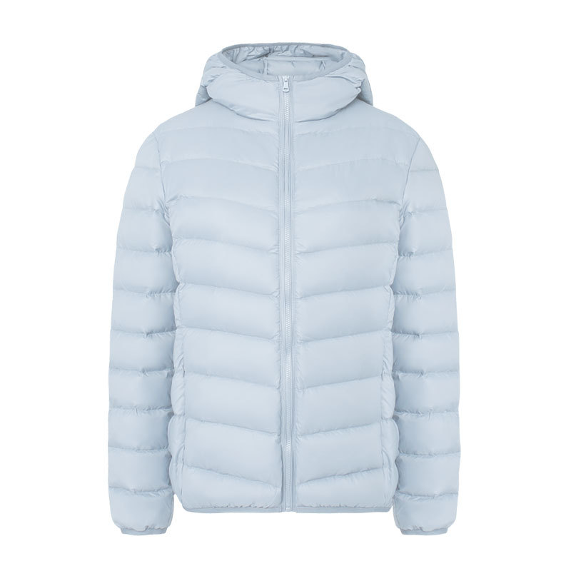 Light women's down jacket with a hood, water-repellent