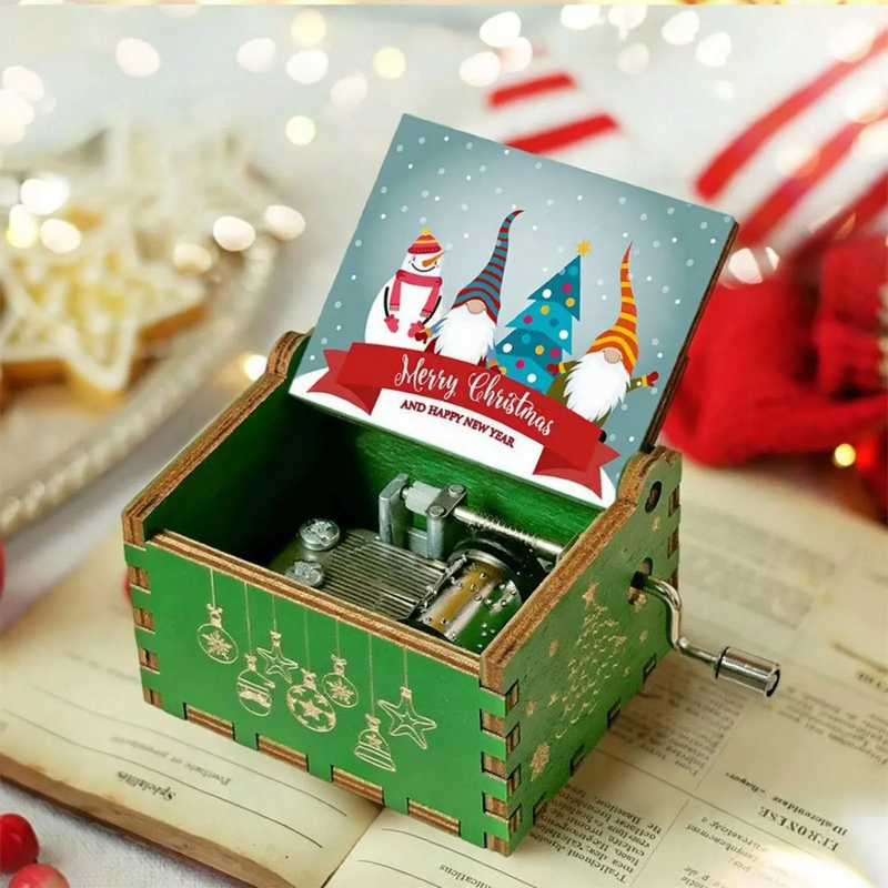 Decorative wooden music box with Christmas motifs