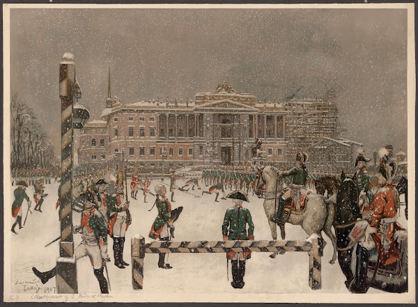 Military Parade of Emperor Paul in front of Mikhailovsky Castle