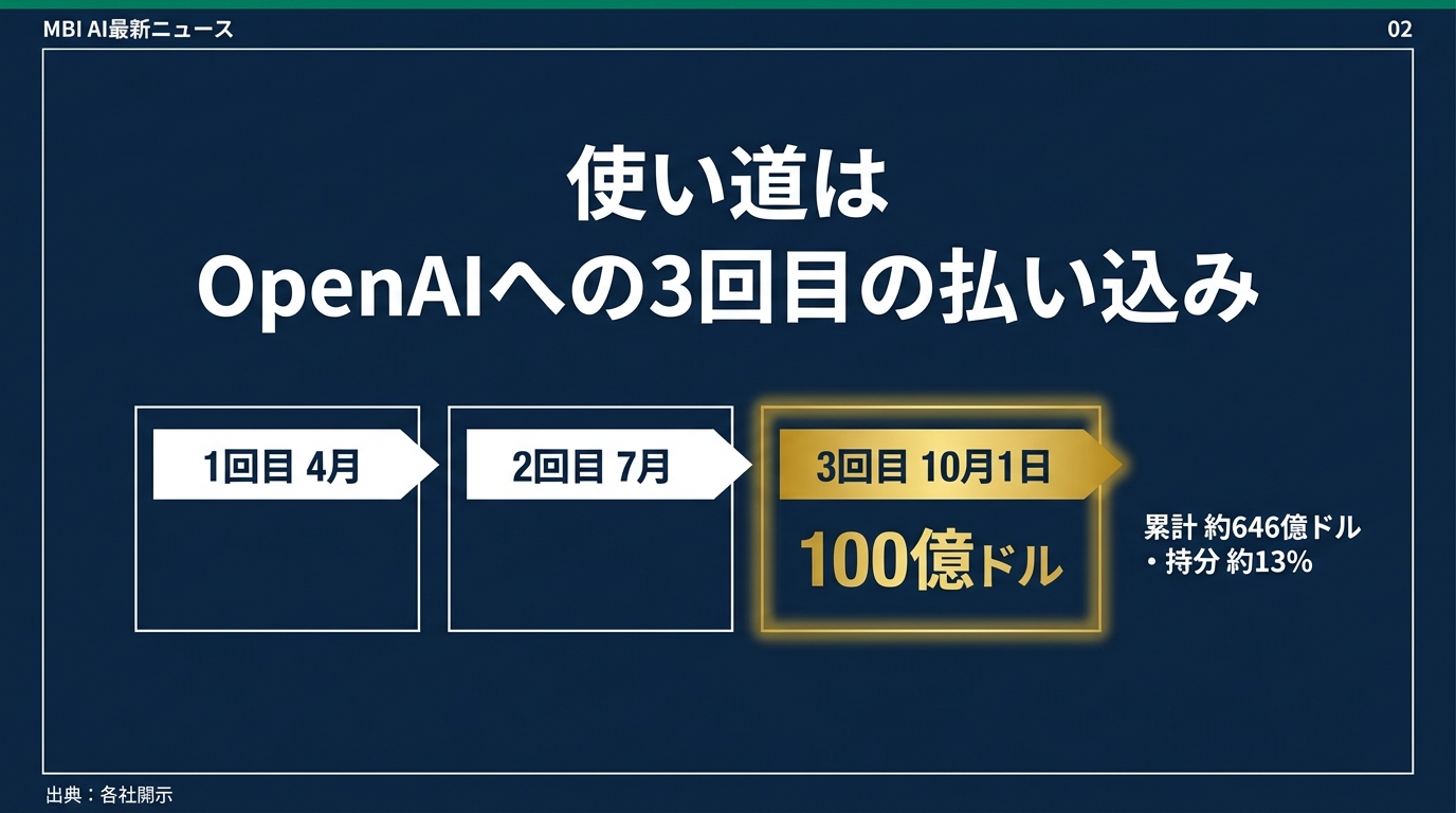 スライド02 使い道はOpenAIへの3回目の払い込み